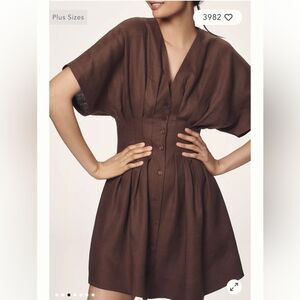 Anthropologie EXQUISE The Tobie Linen Pleated Mini Shirt Dress by Exquise